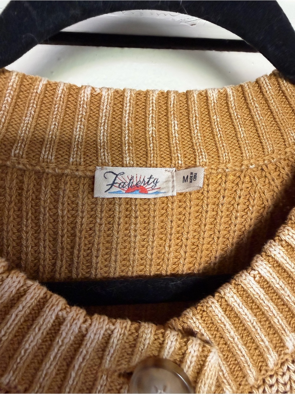 Faherty Ribbed Button-Front Cardigan in Honey Tan 100% Organic Cotton - Picture 4 of 4
